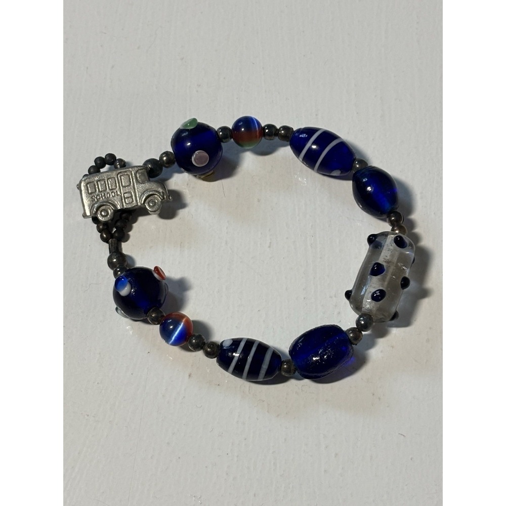handmade glass beaded bracelet 7.5" School Bus Charm On The End